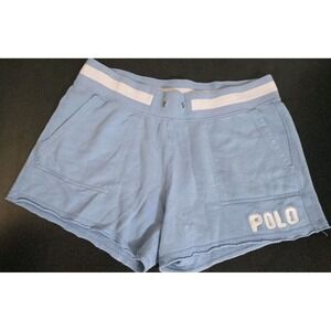 Polo Ralph Lauren Women S Pacific Blue Fleece SHORTS White TERRY Logo Lounge EUC
